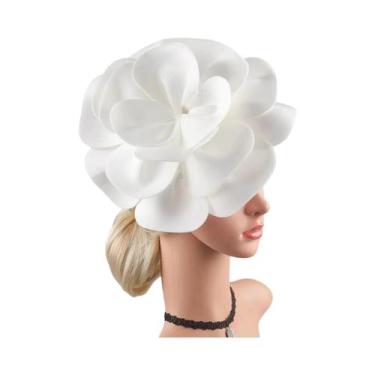 Imagem de Chapéu Fascinator Grande Com Flor Rosa Para Mulheres, Acessório De Cab