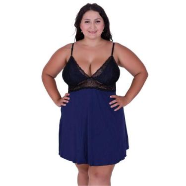 Imagem de Camisola Plus Size Bicolor Detahe de Renda Adulto Feminino Sheyla - NA