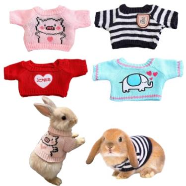 Imagem de 4 peças de roupas de coelho para animais de estimação, suéteres quentes e confortáveis de inverno, lindos coletes de lã de algodão macio espesso, adequado para coelhos, porquinhos-da-índia e outros