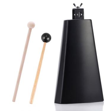 Imagem de Homelavie Cowbell Instrumento para Bateria Sino de Vaca de Aço com 2 Bastões e 2 Instrumentos de Percussão de Almofada Acústica para Adultos Criadores de Ruído para Eventos Esportivos (23 cm)