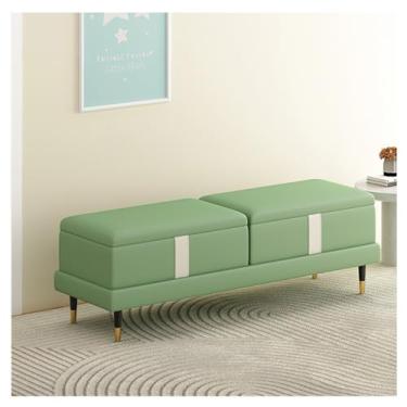 Imagem de KEG801302 Banco de armazenamento moderno - Otomano para quarto, extremidade da cama, banco moderno de couro sintético bancos de quarto para o pé da cama, banco estofado com pernas douradas decorativo
