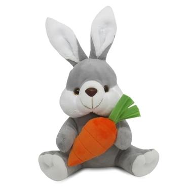 Imagem de Coelho de Pelúcia Páscoa 25cm com Cenoura – Decoração Charmosa para Cestas e Ambientes - Cinza