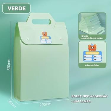 Imagem de Pasta organizadora com divisórias para documentos A4, arquivo escolar portátil, fechamento seguro, fácil de transportar, ideal para estudo, escritório e organização diária (Verde)