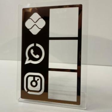 Imagem de Placa Display Acrílica 3 em Qr Code Mesa Balção Acrilico Loja Estabelecimento(Bronze)