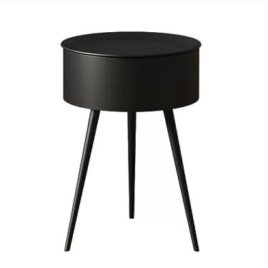 Imagem de Mesa de cabeceira moderna de ferro simples mesa de cabeceira de perna alta cor sólida pequena móveis de cabeceira grande capacidade armazenamento de armazenamento simples mesas de cabeceira práticas