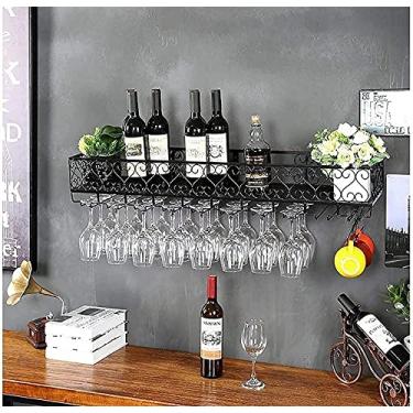 Imagem de Suporte de vinho para pendurar na parede Suporte para copo de vinho | Armazenamento de suporte de garrafa de vinho vintage (cor: Tamanho: 120 x 25 cm) preto 80 x 25 cm