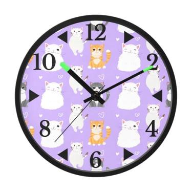 Imagem de STAYTOP Relógio de parede de LED de gato fofo para quarto com brilho noturno, relógios de parede silenciosos de 30 cm para decoração de sala de estar, controle de som, relógio de parede moderno que