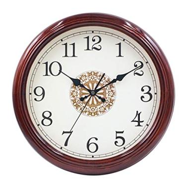 Imagem de Relógio de parede redondo, mostrador moderno, relógio de parede silencioso, madeira maciça, relógio de quartzo