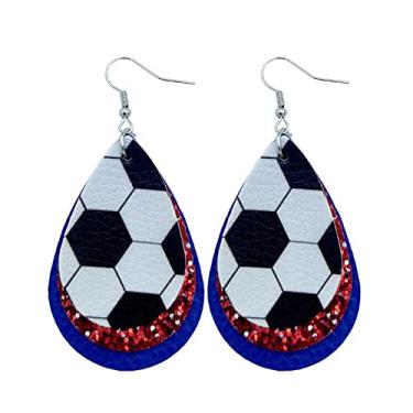 Imagem de Brincos de couro coloridos da Copa do Mundo de Futebol com glitter em camadas amantes de esportes brincos de gota para mulheres e meninas joias, Couro, couro