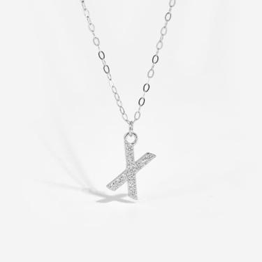 Imagem de 1 colar de diamante completo banhado a prata com letras A-Z para mulheres, joia fina, presente para mamãe, 41+6cm, Cobre, Sem Pedra Preciosa