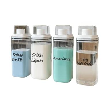 Imagem de Dispenser 2,3L Organizador Lavanderia Herméticos Porta Sabão Em Pó Percarbonato de Sódio para Organizar Produtos de Limpeza, Prático para Uso Diário em Casa(4Un Sab Pó/Líq/Ama/Tira Mancha)