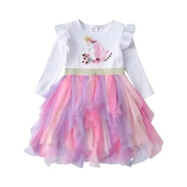 Imagem de Vestido De Tule Com Estampa De Unicórnio Para Meninas, Outono, Festa D