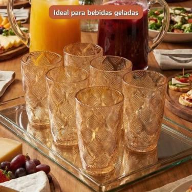 Imagem de Jogo 6 Copos de Vidro Long Drink 420ml Rainbow Furta Cor Âmbar Transpa