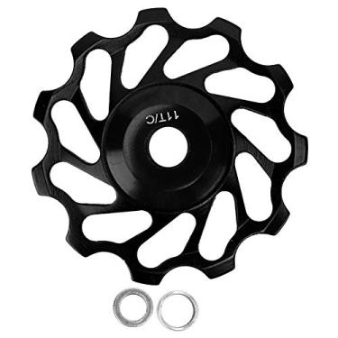 Imagem de Polia guia de rolamento de cerâmica 11 dentes, liga de alumínio leve, design oco, rolo guia de desviador traseiro de bicicleta para mountain bike 8 9 10 11 velocidades vermelho (Preta)