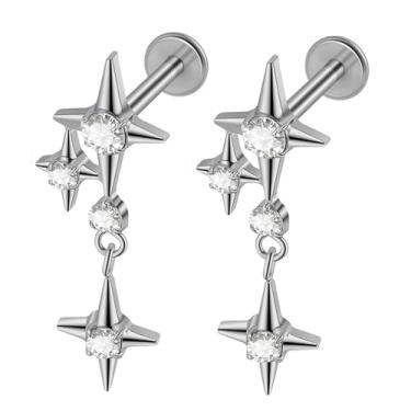 Imagem de 2 peças opala floco de neve gato orelha labret piercing G23 titânio zircão incrustado 16 g brincos tragus cartilagem delicada hélice concha lóbulo lábio monroe piercing jóias, 8mm, Titânio, Sem Pedra