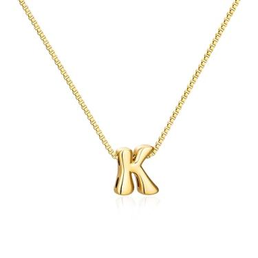 Imagem de GoldGifts Colar feminino com letras douradas e prateadas, pingente moderno com inicial de bolha delicada com corrente requintada, joias modernas hipoalergênicas à prova d'água, nome personalizado para