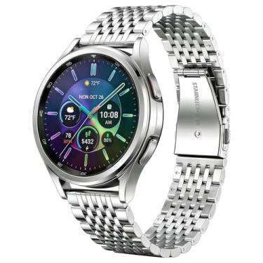 Imagem de Juntan Pulseira de relógio fina de aço inoxidável compatível com Samsung Galaxy Watch 7/6/5/4/Active 2 de 40 mm e 44 mm/Watch 6/4 Classic de 43 mm, 47 mm, 42 mm e 46 mm/5 Pro, pulseira fina de metal