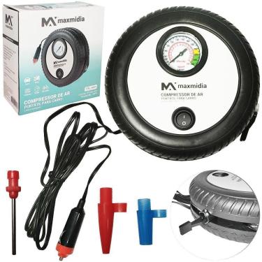 Imagem de Compressor Ar Portatil Automotivo 12V Calibrador + 3 Bico