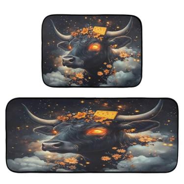 Imagem de xigua Conjunto de 2 peças de tapetes e tapetes de cozinha de vaca bonitos absorventes macios para chão tapete de cozinha antiderrapante conjunto de capacho de cozinha, 50 x 120 cm + 50 x 70 cm
