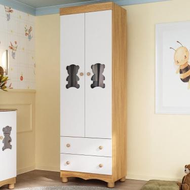 Imagem de Guarda-roupa Infantil 62cm 2 Portas Com Vidro E 2 Gavetas Ternura Multimóveis Mp4476 Madeirado/branco Madeirado/branco