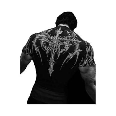 Imagem de Camiseta Masculina Gótica Escura Com Estampa, Alta Elasticidade, Secag