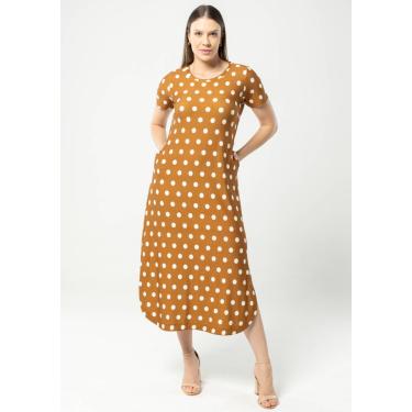 Imagem de Vestido Midi Pau a Pique Poá Marrom Claro