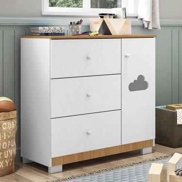 Imagem de Cômoda Infantil Ane 1 Porta E 3 Gavetas Branco/carvalho - Phoenix Baby