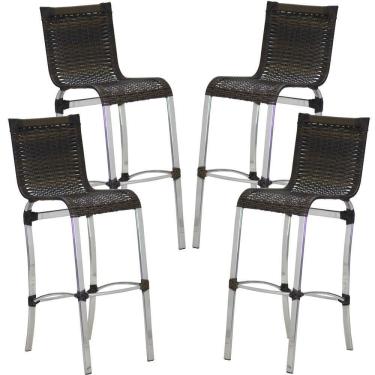 Imagem de 4 Banquetas Alta Haiti Alumínio Fibra Cozinha Balcão Edícula Pedra Ferro