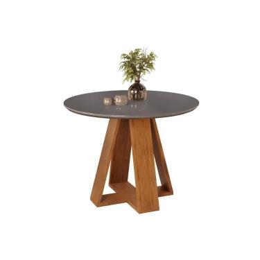 Imagem de Mesa Para Cozinha Celeste Com Tampo Madeirado Vidro Redondo 103x103cm Freijo-cinza Urbano Dj Móveis