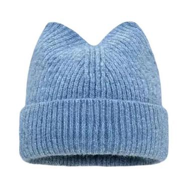 Imagem de Gorro Feminino De Lã Quente Com Orelhas De Gato, Estilo Coreano, Para 