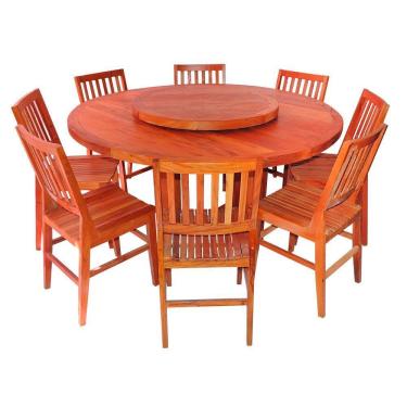 Imagem de Conjunto Mesa De Jantar Redonda 1,6 M 8 Cadeiras Madri Em Madeira Maciça Natural