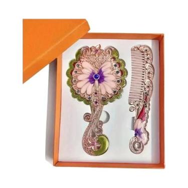 Imagem de Espelho De Maquiagem Portátil Dobrável Com Padrão De Pavão Em Relevo E