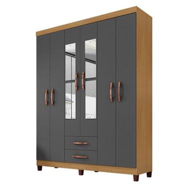 Imagem de Guarda Roupa Casal Mogi Com Espelho 6 Portas Carvalho Americano Grafite - Incorplac