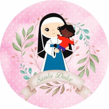 Imagem de Painel de Tecido Sublimado Redondo Santa Irmã Dulce Fundo Poá Aquarela