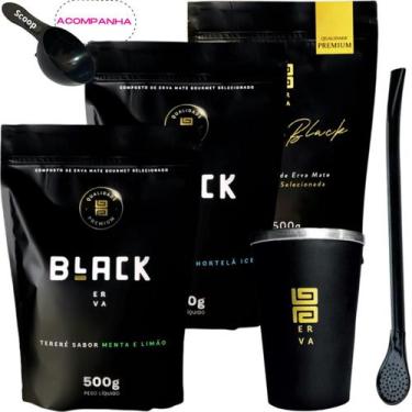 Imagem de Kit 3 Pacotes Black Erva Mate Tereré + Copo de Alumínio Térmico + Bomb