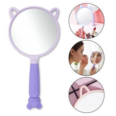 Imagem de Espelho De Mão Redondo Portátil Maquiagem Orelhas Gatinho - Arte Seduc