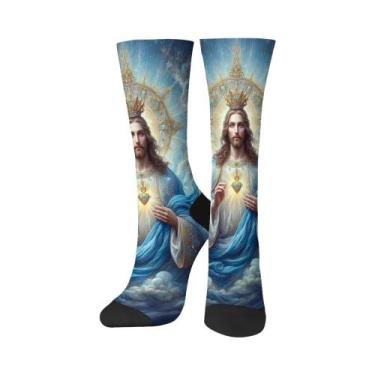 Imagem de Meias De Compressão Masculinas Retrô Hip Hop Com Tema De Páscoa Cristo