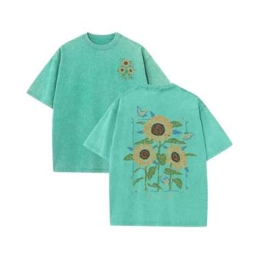 Imagem de Camiseta Feminina De Algodão Macio Com Estampa De Girassol, Casual De 