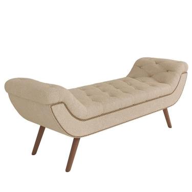 Imagem de Puff Recamier Calçadeira 140cm Pés Palito Madeira Venêto Z37 Boucle Bege - Mpozenato