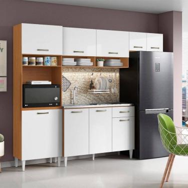 Imagem de Cozinha Compacta Aurora com Balcão 120cm com Pia e Cuba GhelPlus Cinamomo Branco Aramóveis