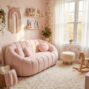 Imagem de Sofá Curvo Orgânico Confortável Concha Bouclê Rosê - Montanari`s Decor