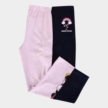 Imagem de Kit Calça Legging Infantil Disney Minnie Mouse Menina, Marinho, Rosa, 