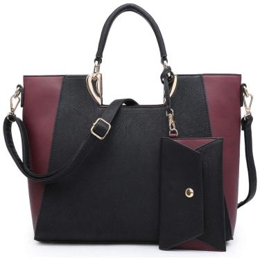 Imagem de Bolsa de Ombro Feminina em Dois Tons com Carteira Combinando, DASEIN XL 11 6949 1 BK, WN, Vermelho