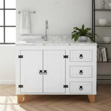 Imagem de Balcão Cozinha Gabinete Pia Madeira Maciça Branco - moblix