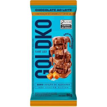Imagem de Barra de Chocolate ao Leite com Pedaços de Caramelo e Flor de Sal Zero