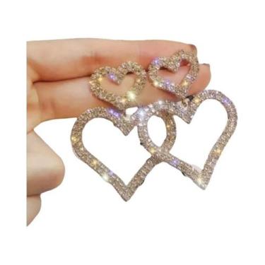 Imagem de Brincos Femininos De Moda Com Coração Duplo Cravejado De Diamantes - J
