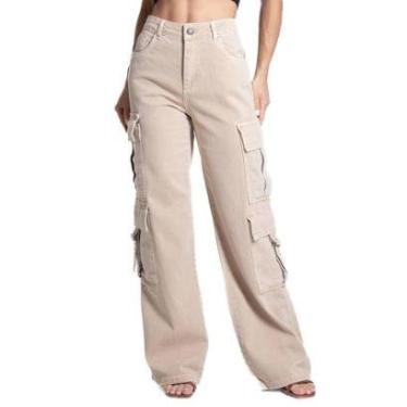 Imagem de Calça Sarja Sawary Wide Leg - 282160 - CAQUI CLARO 46-Feminino