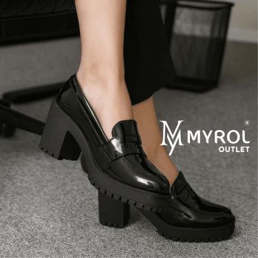 Imagem de Sapato Salto Medio Tratorado Mocassim Slip On Casual Preto V