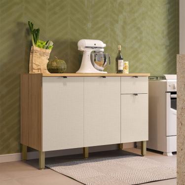 Imagem de Balcão de Cozinha 120 Cm 3 Portas 1 Gaveta 100% Mdf Freijó/Soft - Kits Paraná