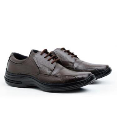 Imagem de Sapato Social Masculino em Couro Confortável Leve Ortopédico Preto Marrom Cadarço Amarrar-Masculino